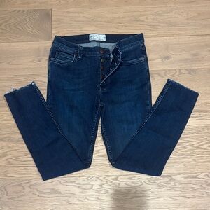 Free People Dark Blue High-Rise Skinny Jeans with Button-Fly